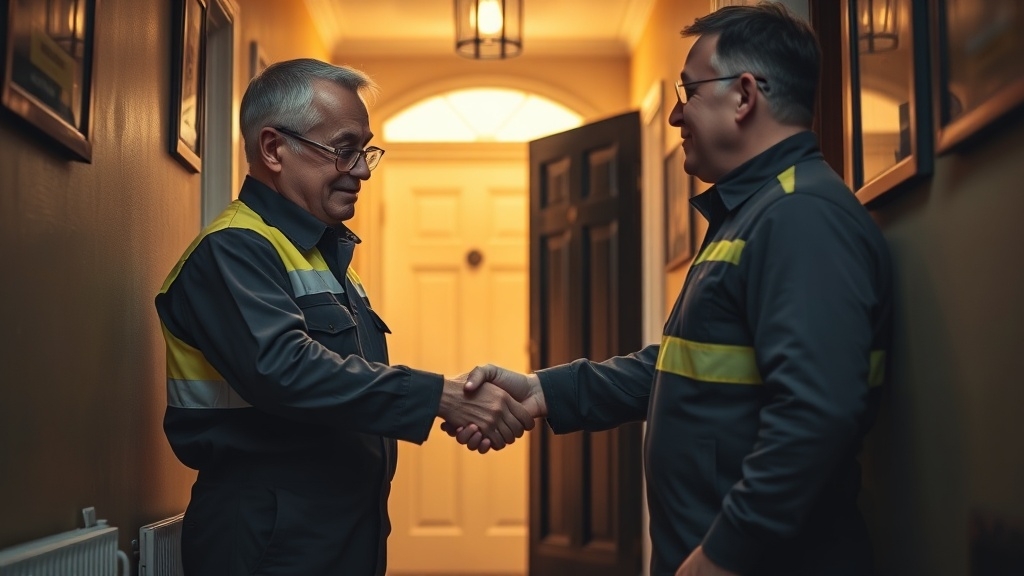 Engineer shaking hands with a Hammersmith homeowner after locating their leak