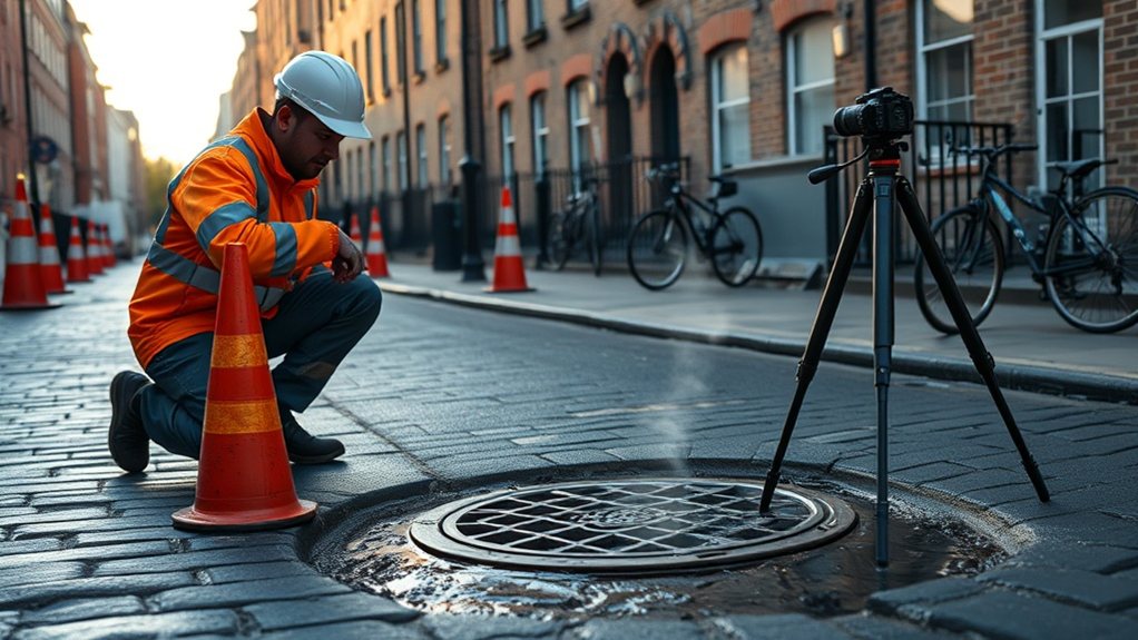 Engineer carrying out water mains leak detection in Hammersmith